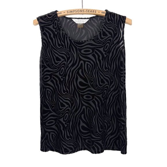 Allison Daley Black Velvet Swirl 70s Print Y2K Tank Top Small - Picture 1 of 5